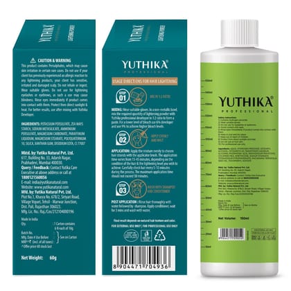 Yuthika Professional Blonder Powder 60g with Hair Color Developer 20 Volume (6%) 150ml