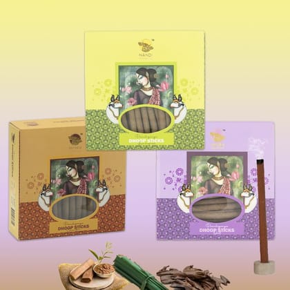 Nandi Panchgavya 100 Percent Cow Dung Dhoop Sticks for Pooja (Chandan, Lemongrass, Oud Fragrance -Pack of 3,150 Sticks)