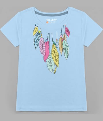 HELLCAT Pack of 1 Girls Cotton Blend T-Shirt ( Light Blue )