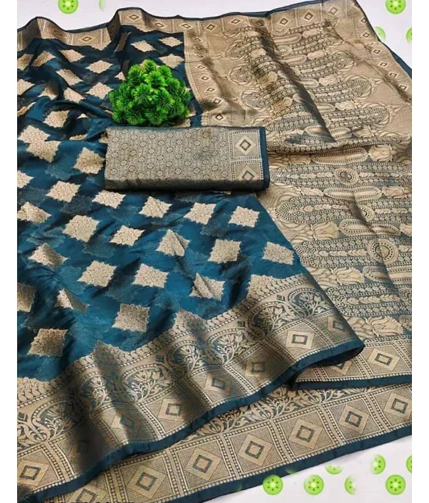 Gullak Organza Embellished Saree With Unstitched Blouse Piece ( Teal )