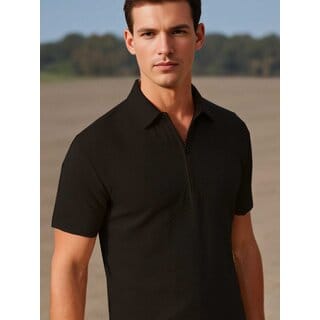 Men's Half Zipper Collar T-Shirt - Stylish & Comfortable Casual Wear (Black)