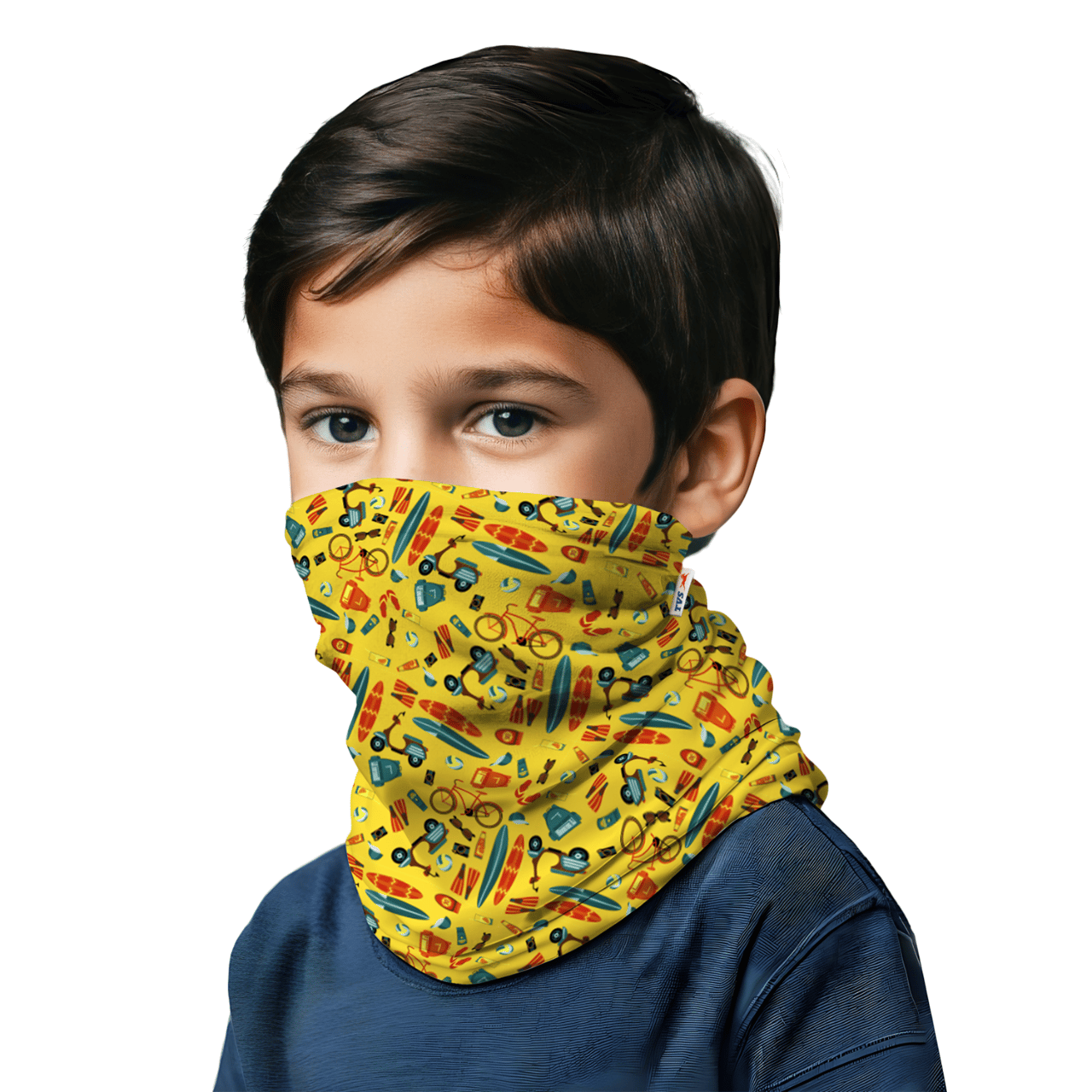 TVS Kid's AOP Cotton Neck Gaiters Buff - Navy, 100% Cotton, Universal Stretchy Size, Moisture Wicking, Multipurpose Neck Gaiters