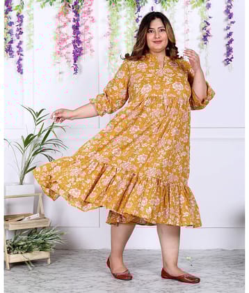 Swasti Cotton Blend Printed Anarkali Women's Kurti - Yellow ( Pack of 1 )