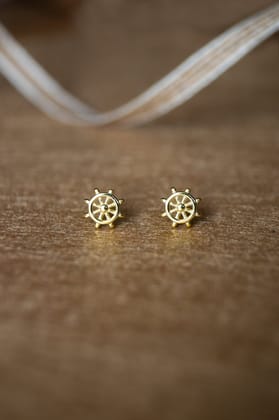Fortune Wheel Rose Gold Plated Mini Sterling Silver Stud Earrings-Gold