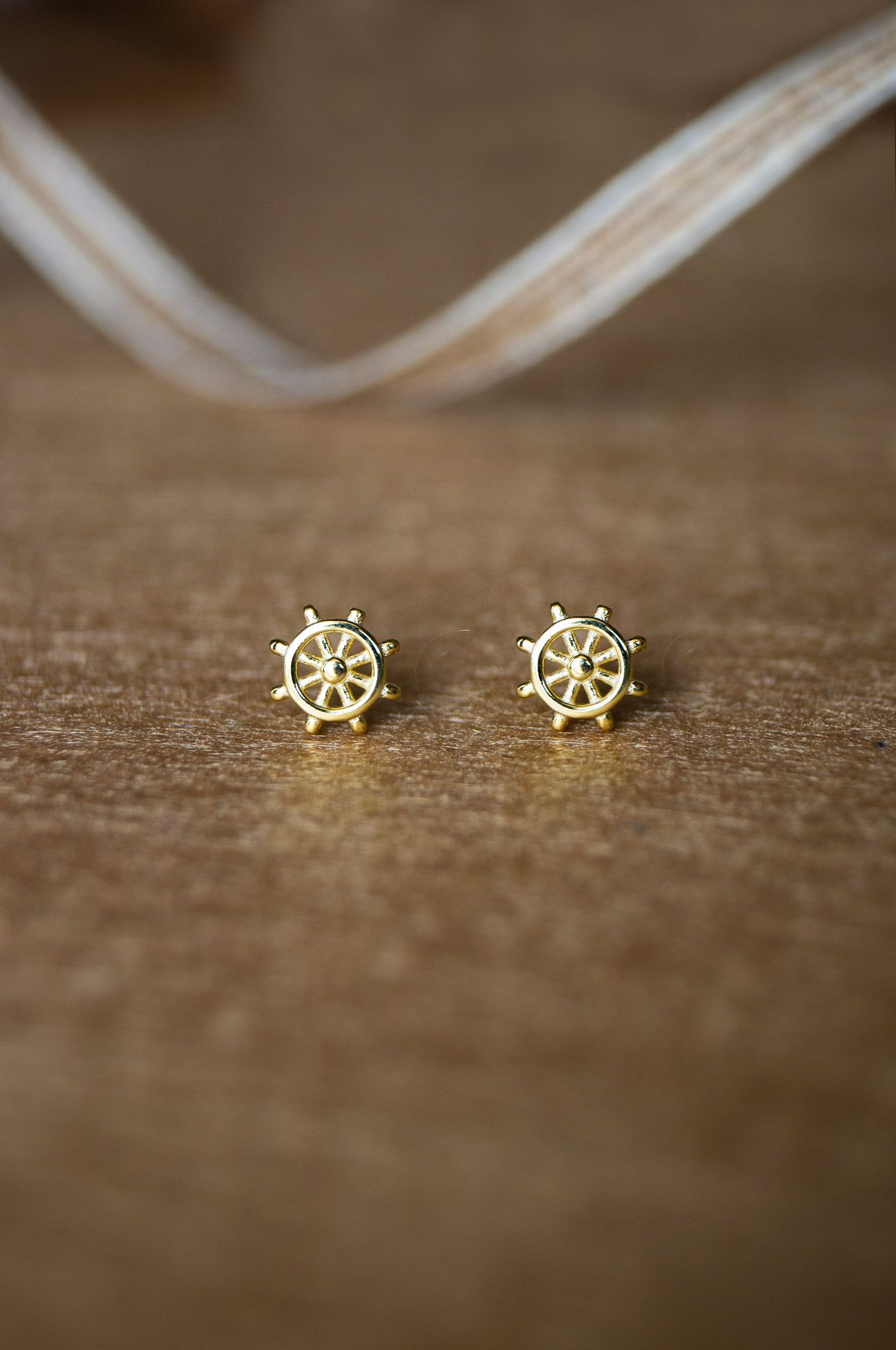 Fortune Wheel Rose Gold Plated Mini Sterling Silver Stud Earrings-Gold
