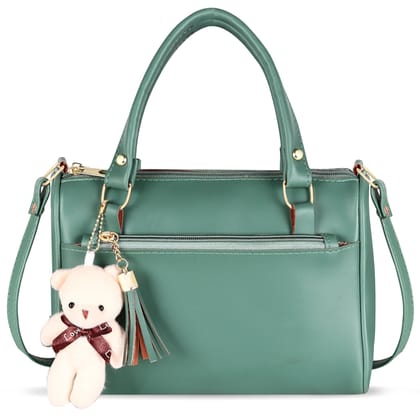 Green Luxurious Faux Leather Handbag With Teddy Bear For Women And Girls HB20
