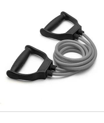 Double Toning Resistance Tube Pull Rope Elastic Rubber Exercise Band for Stretching, Workout, Home Gym and Toning with Heavy Quality D Shaped Handles, Pac k of 1