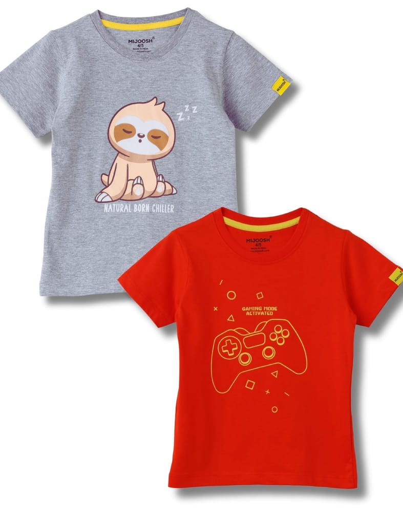 Top Kids Boys T-Shirt Fiery Red / Grey Heather Mélange, Soft Cotton, Ages 2-6 (2pcs pack) 2025 a