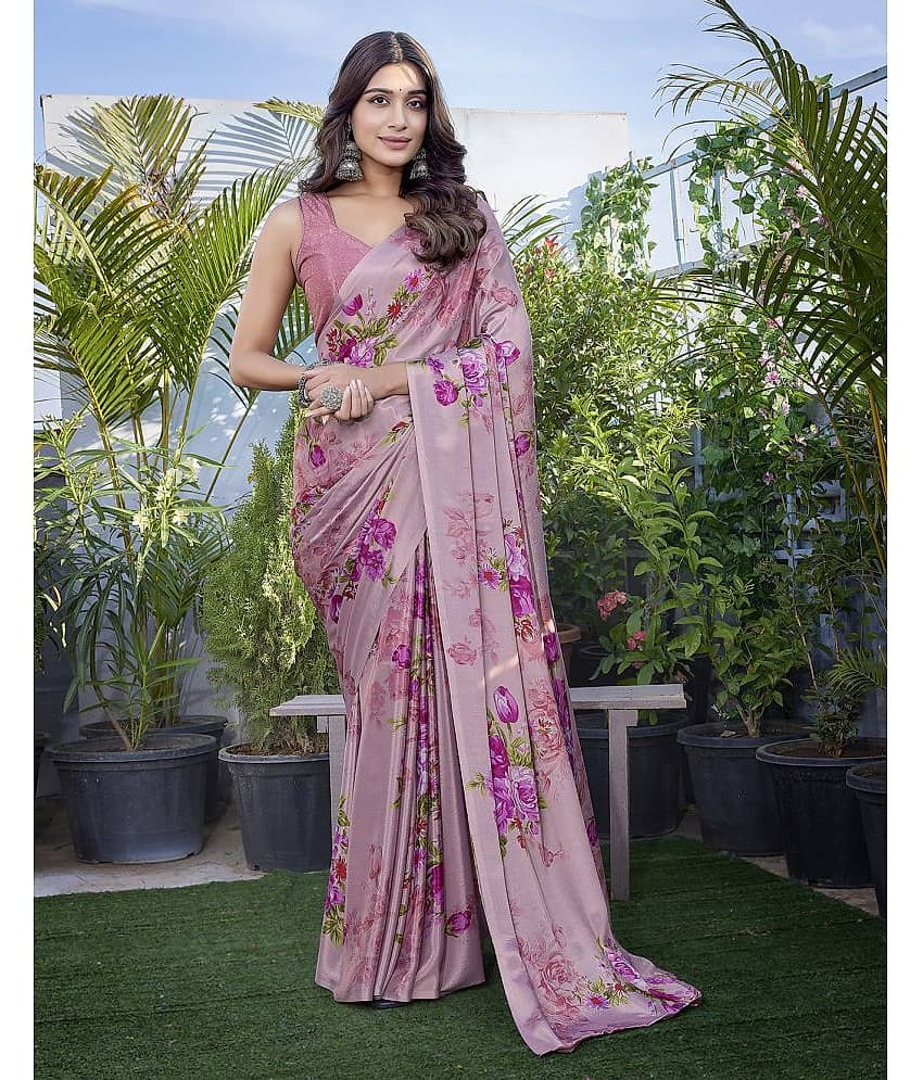 Yashika Silk Blend Printed Saree With Unstitched Blouse Piece ( Pink )