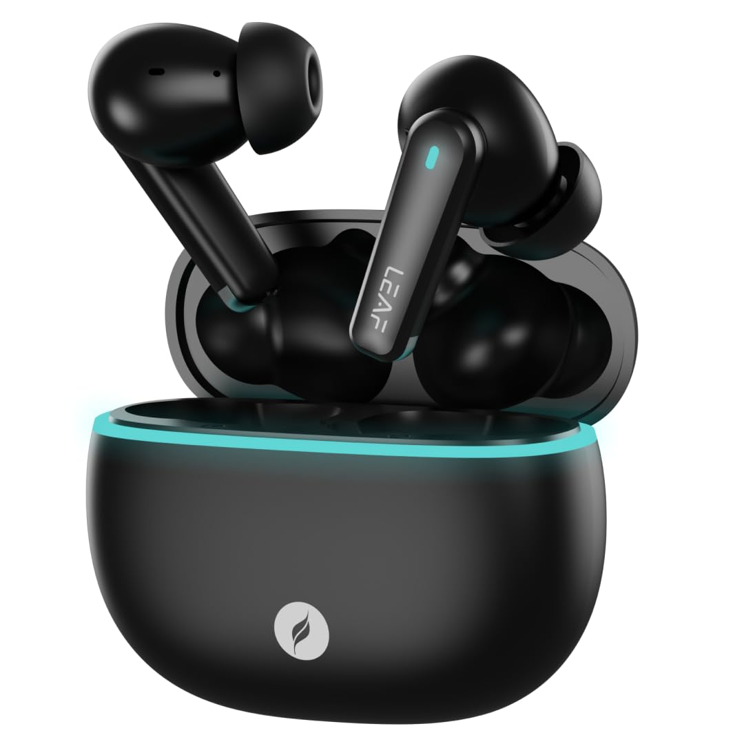 Leaf Buds X121 True Wireless Earbuds AI Sound App, 30H Playtime, Quad Mic with ENC, 50ms Low Latency, Fast Charging(10min=200min), 10mm Driver, IPX5, Bluetooth v5.4 TWS (Carbon Black)