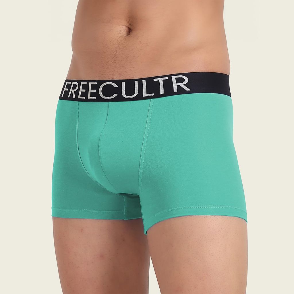 Freecultr Men's Underwear Organic Cotton (Ultrasoft Waistband) Premium Snug-Fit Trunk Pack of 1-Holly Green