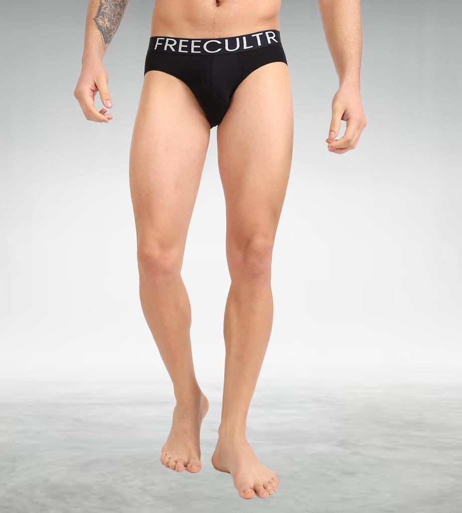 FREECULTR Men's Underwear Organic Cotton (Ultrasoft Waistband) Premium Snug-Fit Brief Pack of 2-Black,Brilliant Blue
