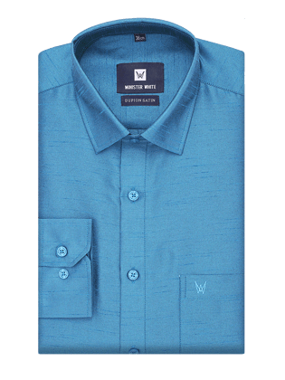 Mens Dupion Satin Regular Fit Blue Colour Shirt-36 / F/S / Blue