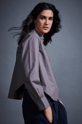 CURVED HEM SHIRT-XXL / Grey