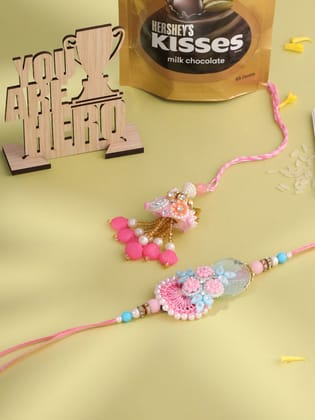 NVR Set of 2 Multicolor Handcrafted Artificial Stones & Pearls Bhaiya Bhabhi Rakhi Combo-One Size / Multicolor