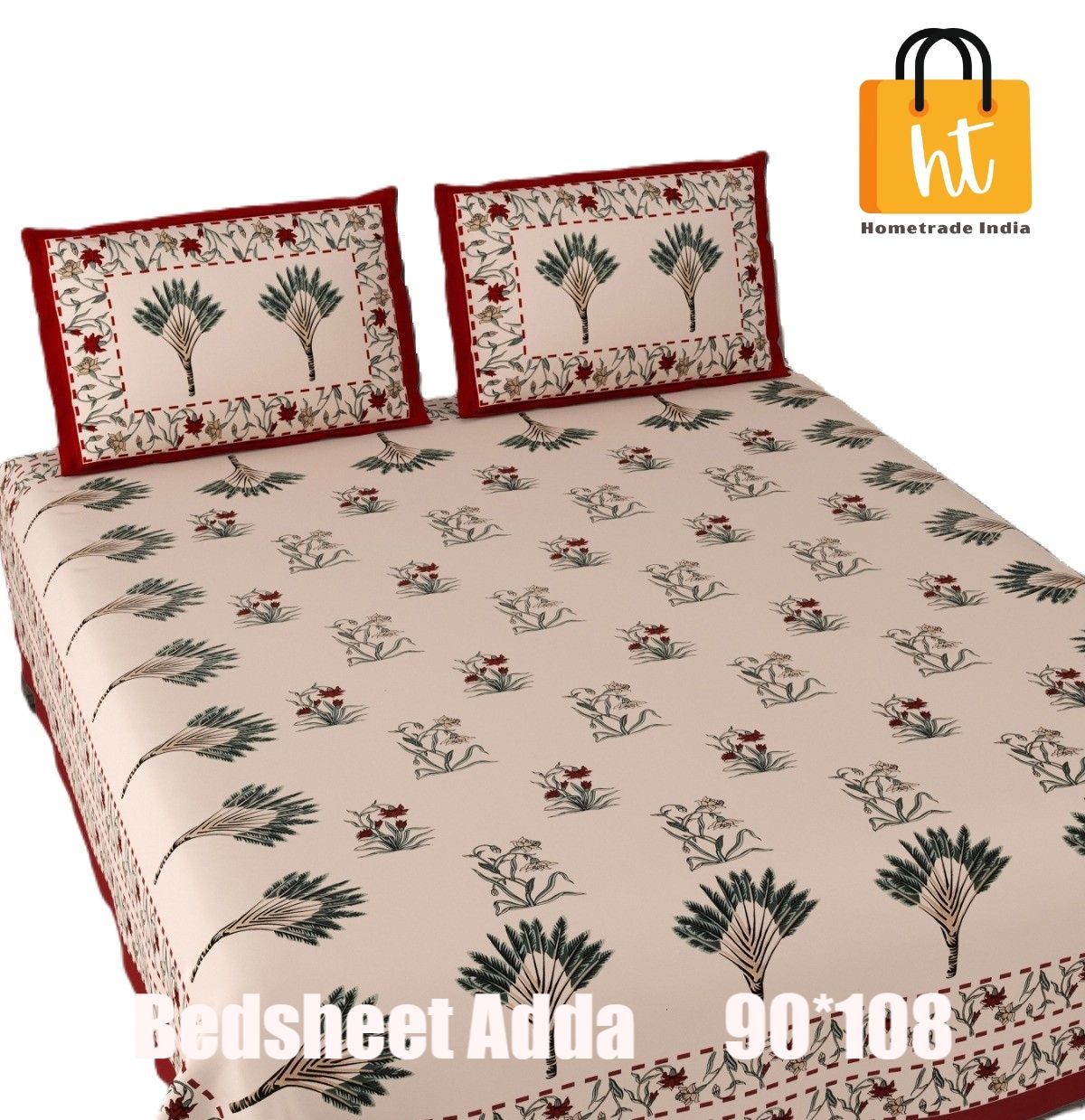 3001-Hometrade India-Standard King Size (90*108 Inches) Double Bedsheet With 2 Pillow Cover-RJ-14-Jaipur lining-3360