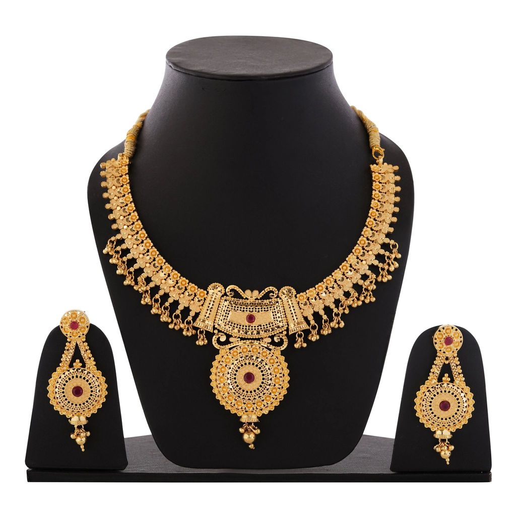 Luxurious South indian Gold-Plated Necklace and Earrings Set