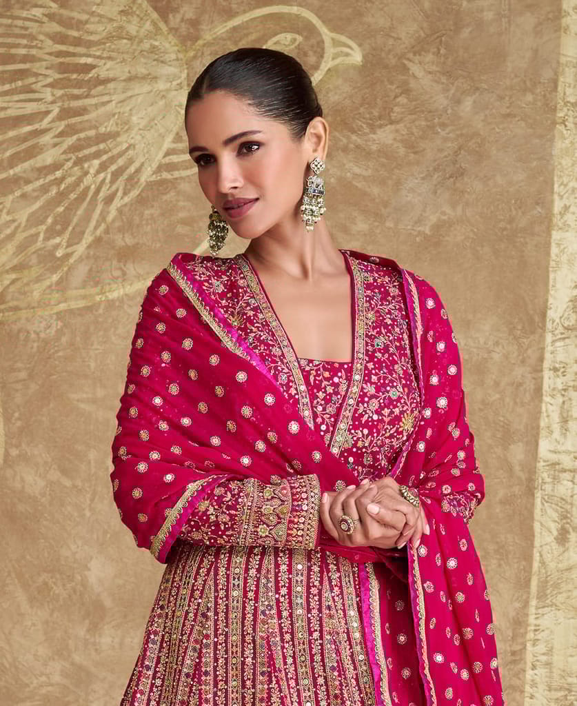 Top Trending Pink Floor Touch Georgette Anarkali Suit For Women