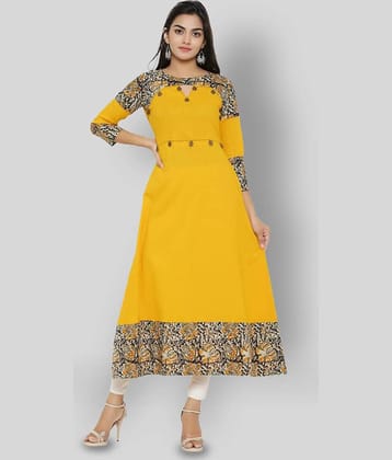 Yash Gallery Pack of 1 Cotton Printed Flared Women's Kurti - ( Yellow )