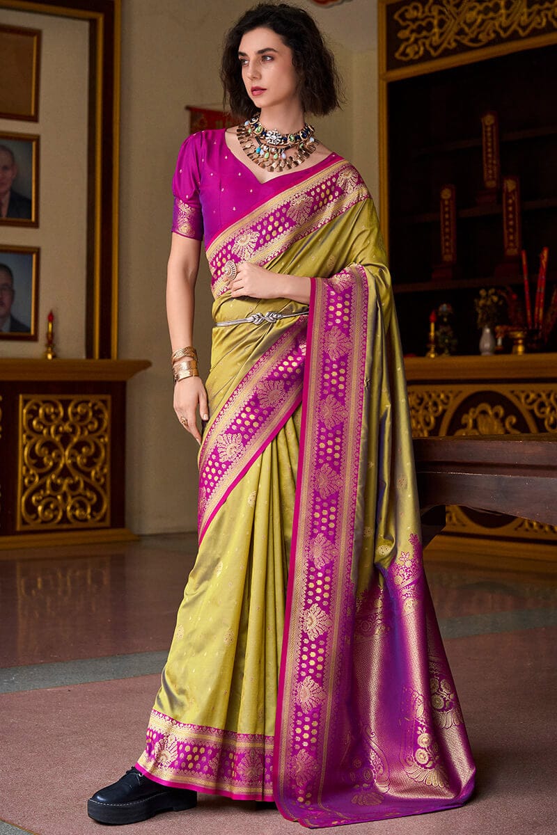 Harvest Gold Zari Woven Soft Banarasi Silk Saree