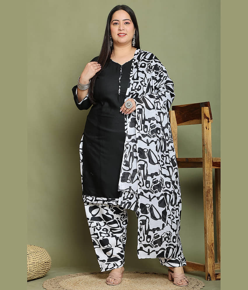 Rajnandini Cotton Blend Solid Kurti With Palazzo Women's Stitched Salwar Suit - Black ( Pack of 1 )