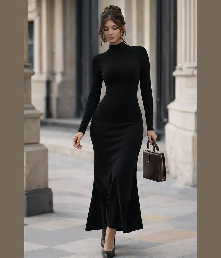 wanquila Women Lycra Bodycon Dress ( Black )