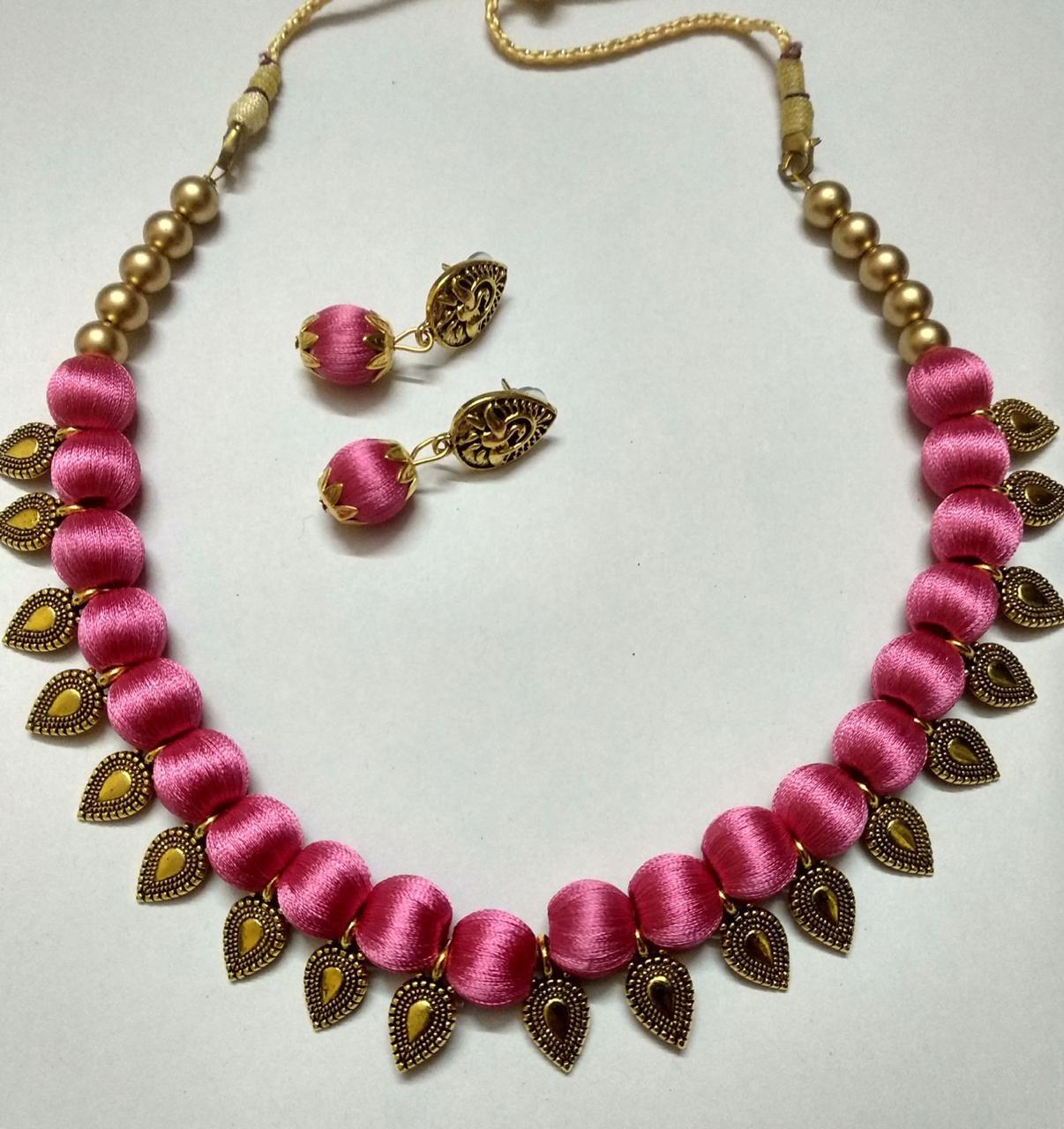 Pink Elegance Silk Thread Jewellery Set