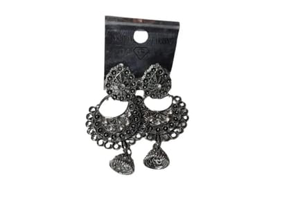 Oxidised Silver Jhumka Pearl Chandbali Earrings Combo for Women