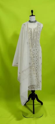 Handloom Lucknow Chikankari Mul Cotton Hand-Embroidered Dress Material
