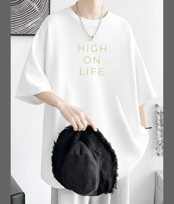 Rigo Cotton Oversized Fit Printed Half Sleeves Men's Round T-Shirt - White ( Pack of 1 )