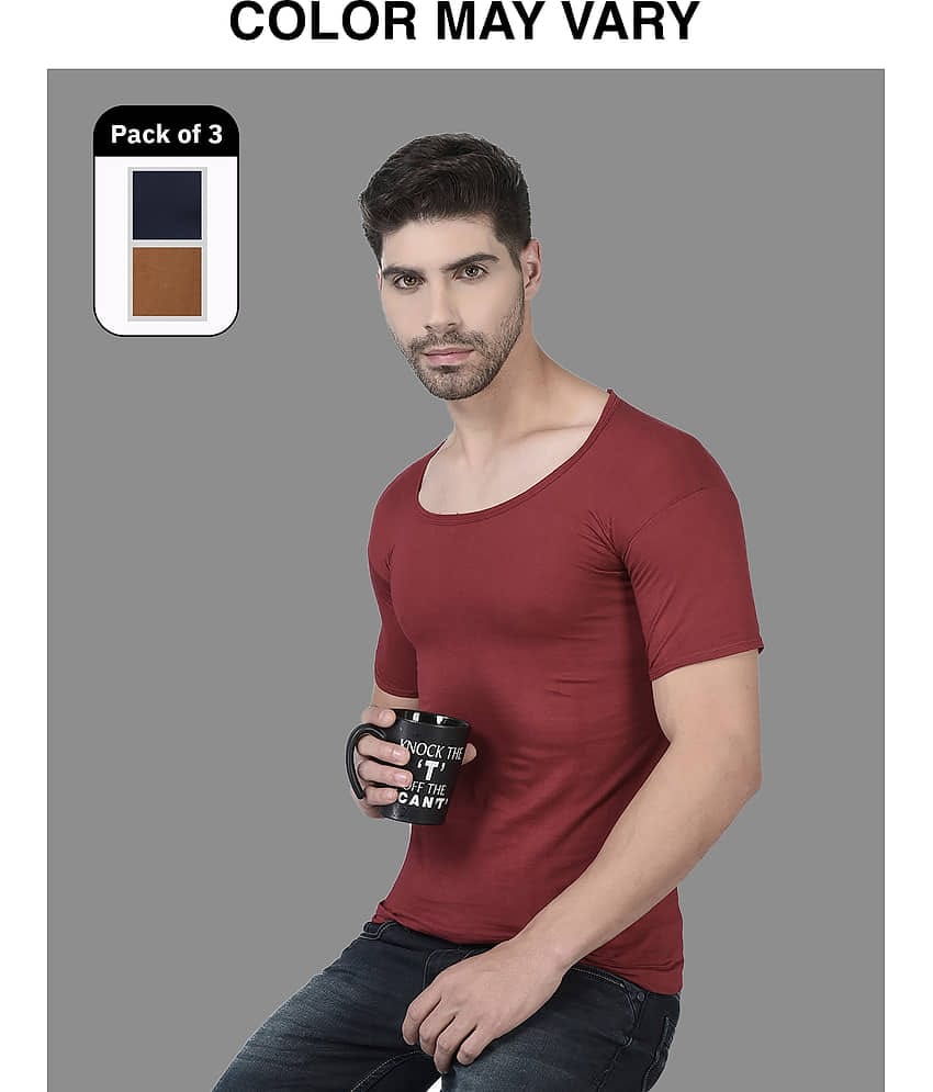 Dollar Lehar Men Combed Cotton Round Neck With Sleeve Vest - Pack of 3 - (Colour may Vary)