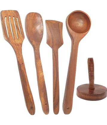 Buzykart - Brown Wood Slotted Spatula ( Pack of 5 )