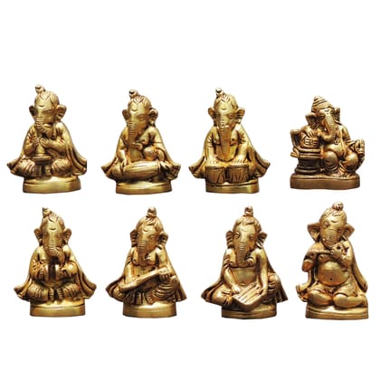 Brass Ganesh Musical Set – Lord Ganesha Brass Decorative Idol Set, Height : 3 Inch (BSMAS1698 D)