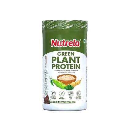 Nutrela Green Plant protein Powder - 500g (Chocolate) | Brown Rice & Pea with Multivitamins & Minerals by Patanjali