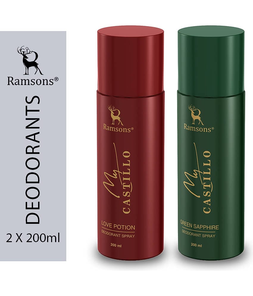 Ramsons - CASTILLO LOVE  & CASTILLO GREEN SAPPHIRE Deodorant Spray for Unisex 400 ml ( Pack of 2 )
