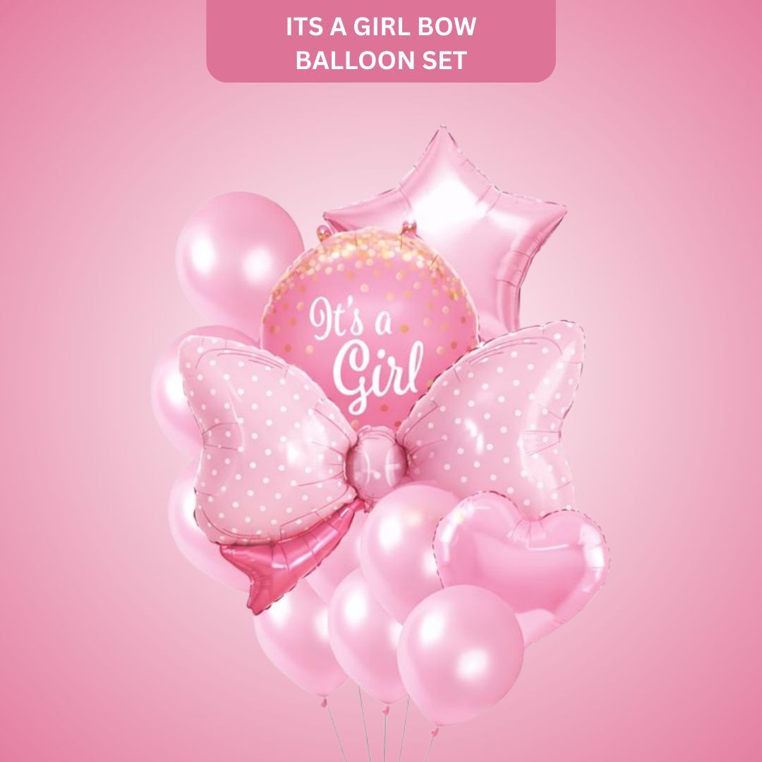 Its a Girl Bow Balloon Set - Pack of 10