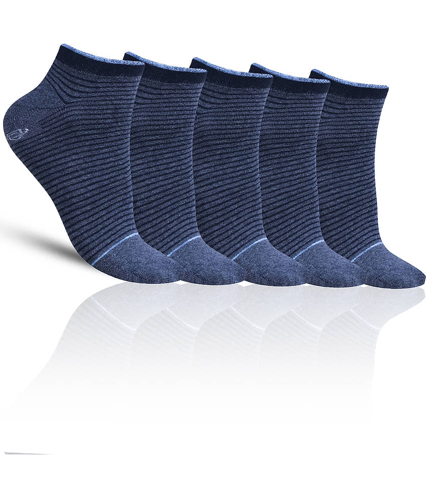 Dollar - Cotton Men's Striped Blue Mid Length Socks ( Pack of 5 )
