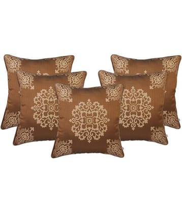 Zubix Brown & Beige Polyester Cushion Covers Set Of 5