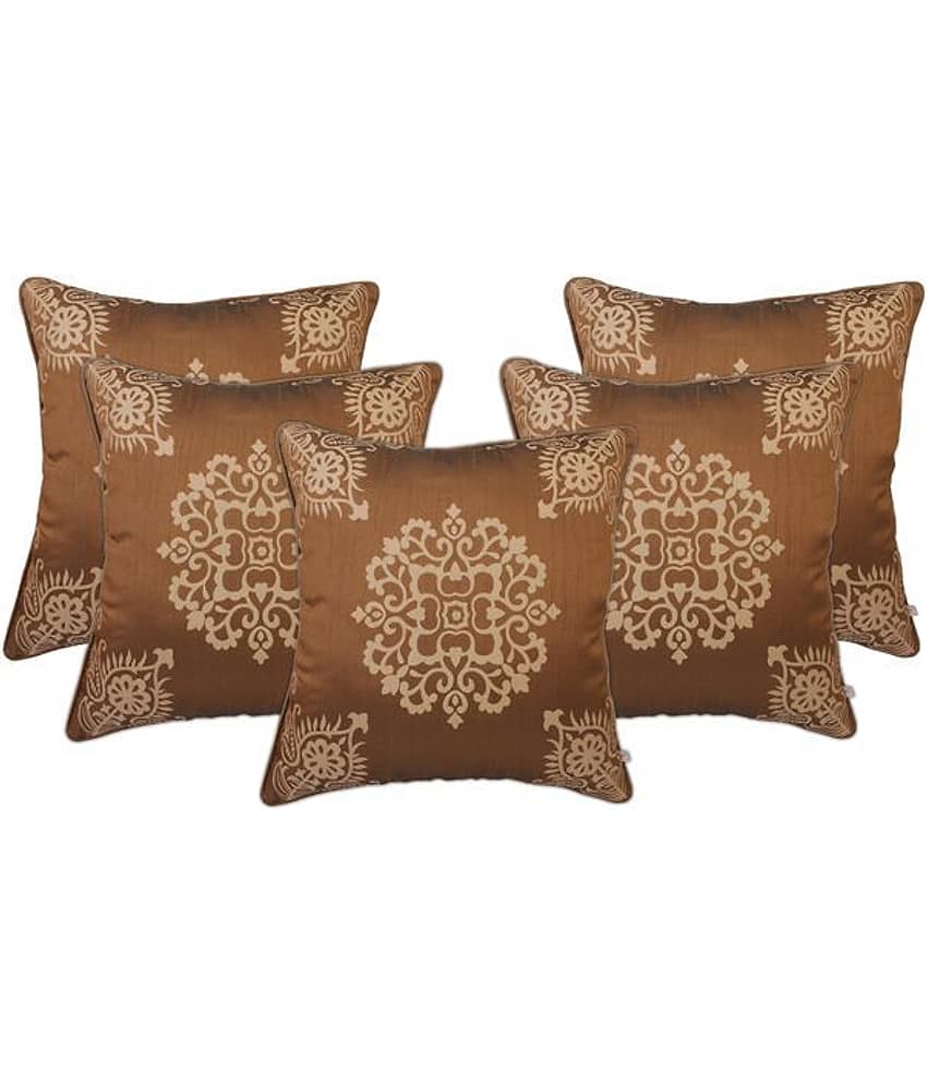 Zubix Brown & Beige Polyester Cushion Covers Set Of 5