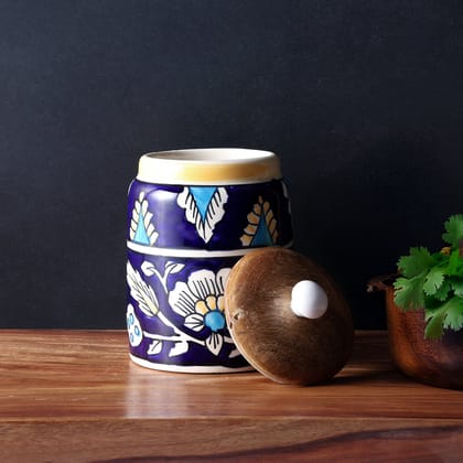 Floral Ceramic Mason Jar with Wooden Lid