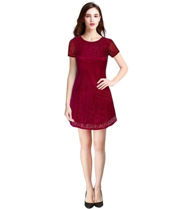 Women's Rasal Solid Round Neck Cap Sleeve Dresses (Maroon, S)-PID56845 Women's Rasal Solid Round Neck Cap Sleeve Dresses (Maroon, S)-PID56845