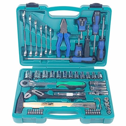 Eastman 1/2" & 1/4" Drive 55-Pcs Socket Set & Bit New with Steel Knurled Sockets, Heavy-Duty Ratchet Handle, extension rode, Ideal for Automotive Use (E-2303)