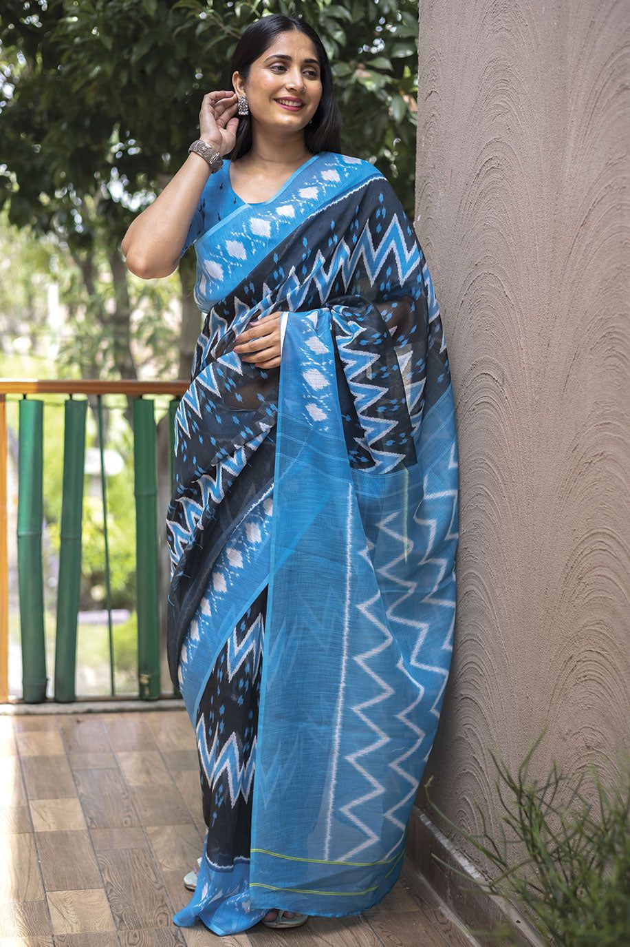 Blue Linen Saree