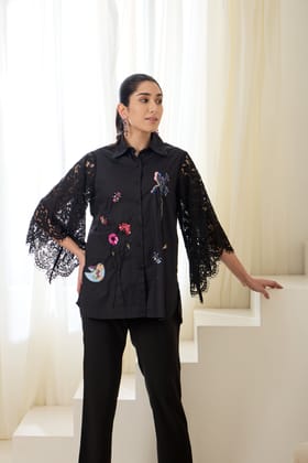 ALICE SEQUINED POPLIN SHIRT-Black / Poplin / XXS