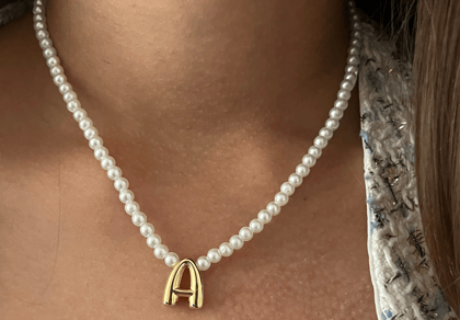 Pearl Necklace with Initial (Newly Launched)-12 Inches / A