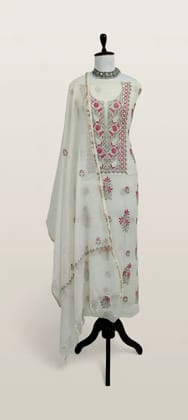 Chikankari Mul Chanderi Dress Material Crimson Red Floral