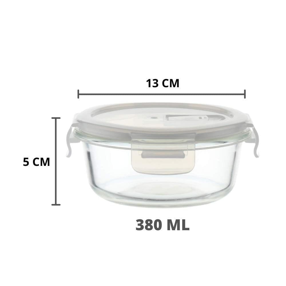 Femora Borosilicate Glass Microwave Safe Round Food Storage Container with Air Vent Lid (380 ml, Pack of 2), 1 Year Free Replacement