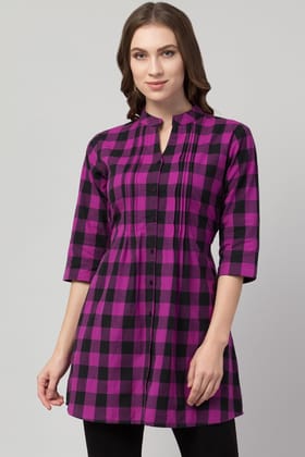 Hive91 Womens Cotton Checkered Maroon Short Tunics XXL