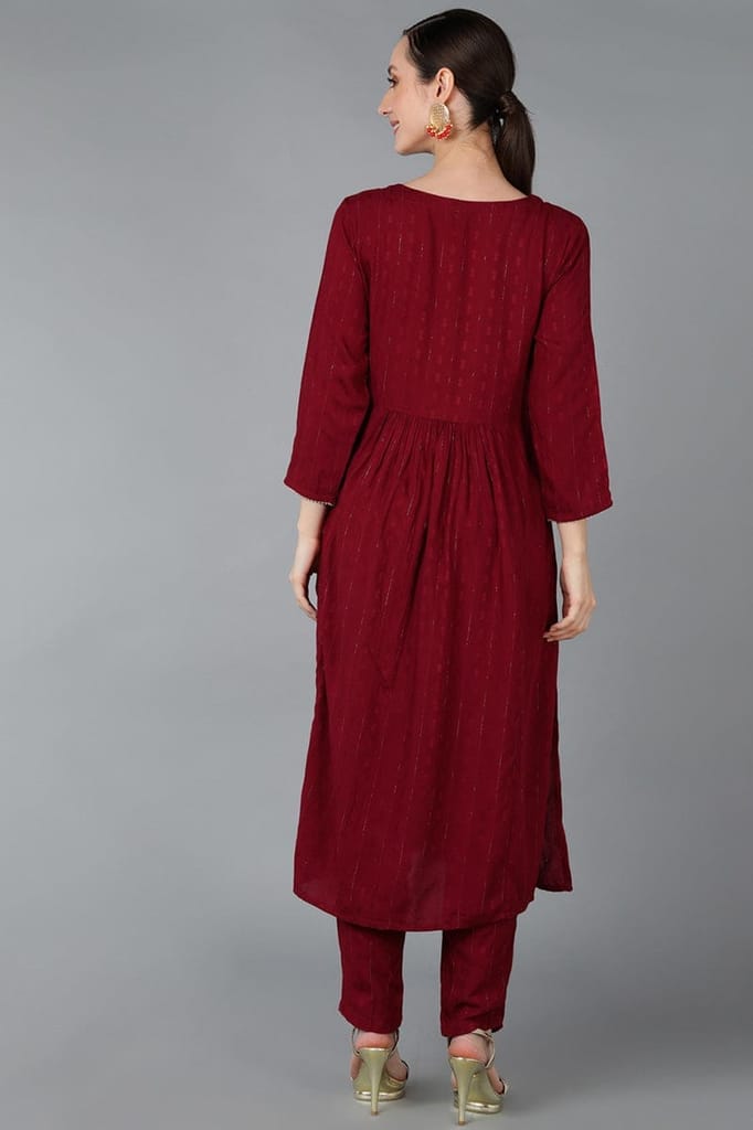 Stylish Women Maroon Silk Blend Yoke Design Solid Straight Kurta Set PKSET1176 2026 at ShopCircu
