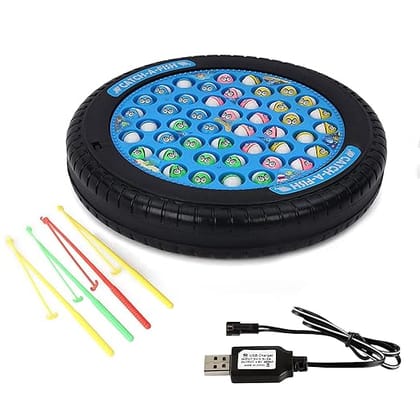 Braintastic Rechargeable Fishing Game Fish Catching Game Toy 45 Fishes with Big Round Pond & Fish 4 Catching Sticks for Kids (Blue)